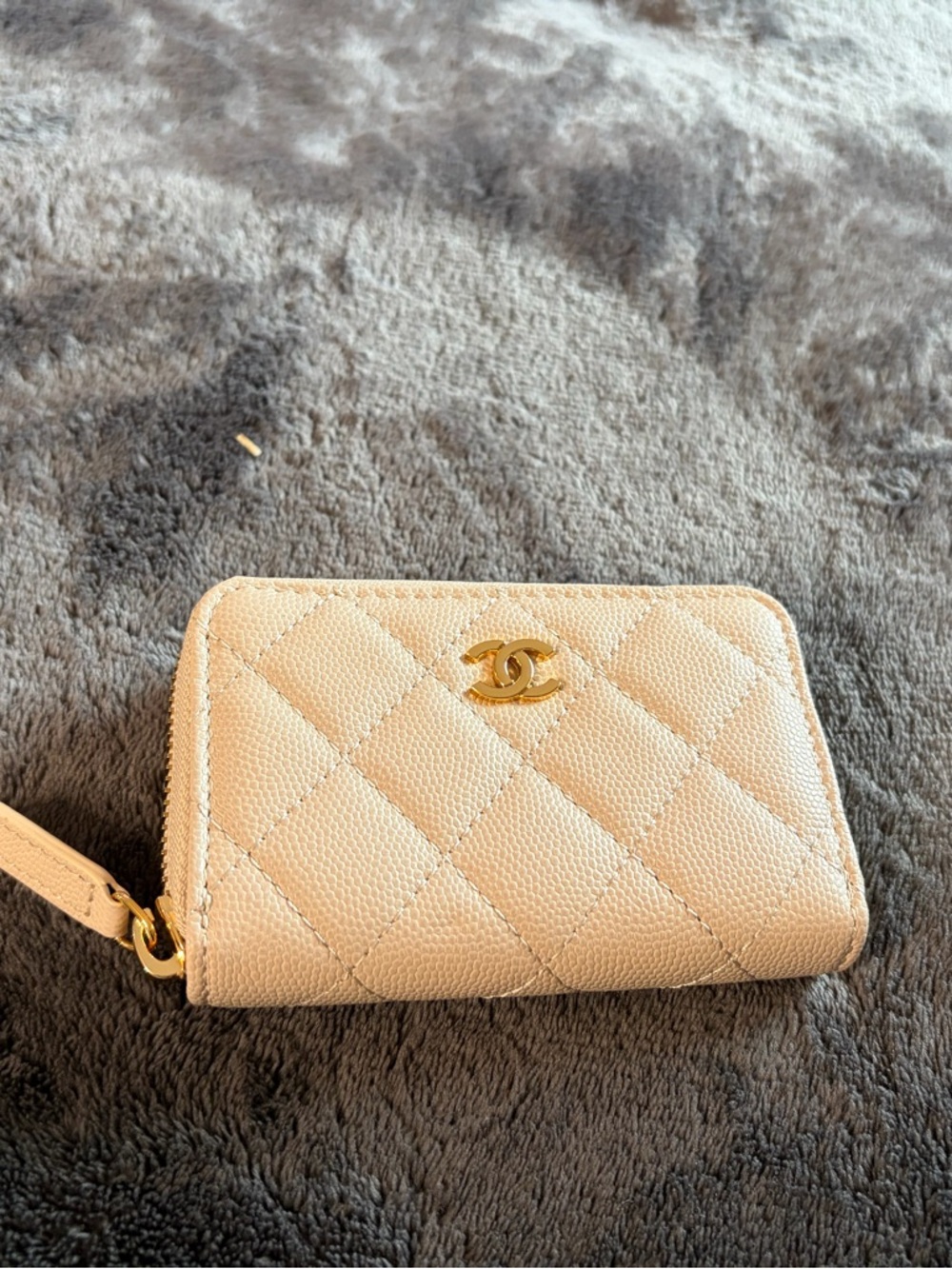 Quilted Leather Wallet in Soft Tan Color